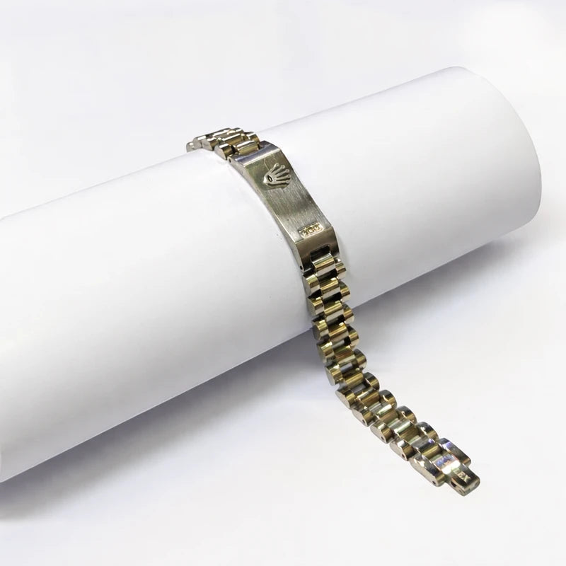 Stainless Steel Black and Silver Coloured Crown Jubilee Bracelet - silver