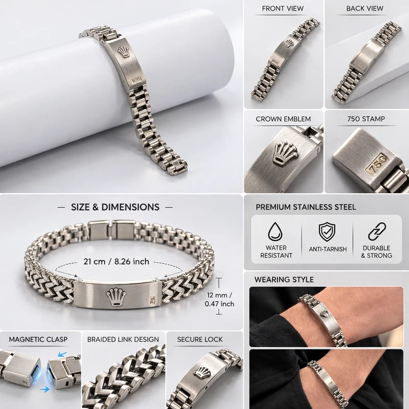 Stainless Steel Black and Silver Coloured Crown Jubilee Bracelet - silver