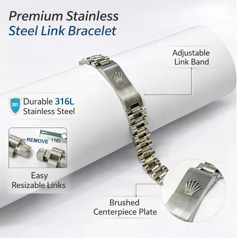 Stainless Steel Black and Silver Coloured Crown Jubilee Bracelet - silver