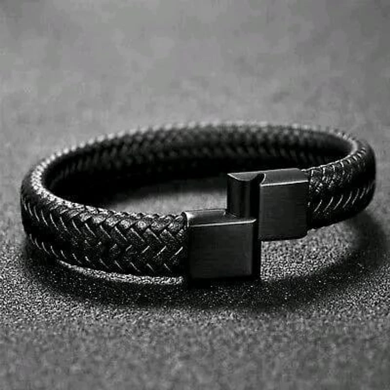 LEATHER MENS MEN 20CM BLACK