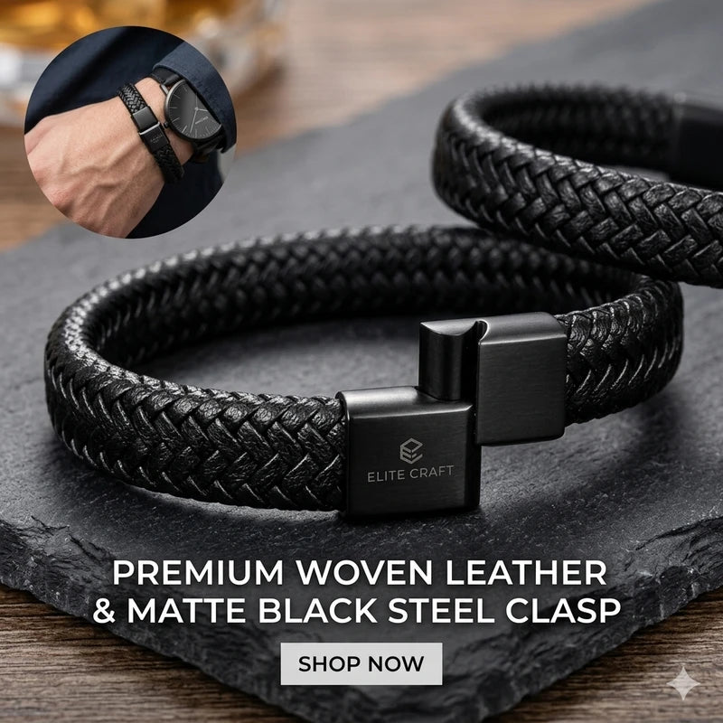 LEATHER MENS MEN 20CM BLACK