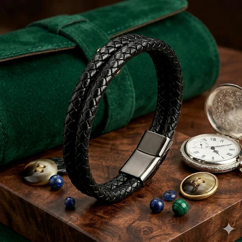 Black PU Leather Magnetic Bracelet Men's Mature