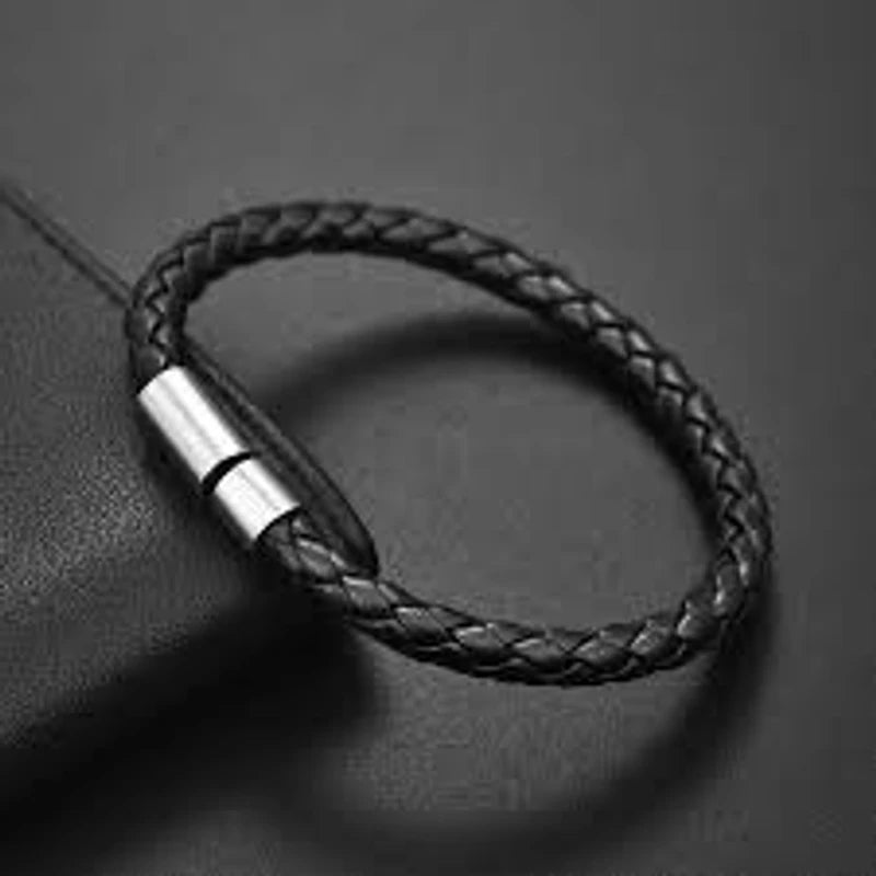 Black PU Leather Magnetic Bracelet Men's Mature 6