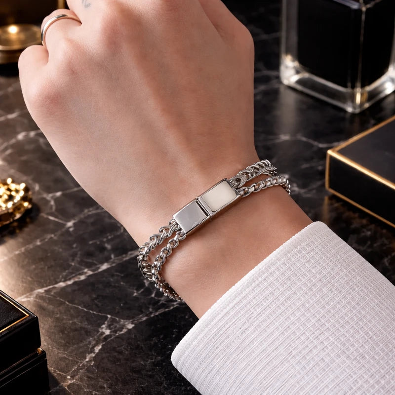 Stainless Steel Bracelet Retro double layer  Bracelet silver