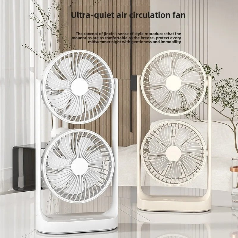 SB-052 Double-Head Desktop Fan – High Wind, Portable Double-Layer Air Circulation Fan