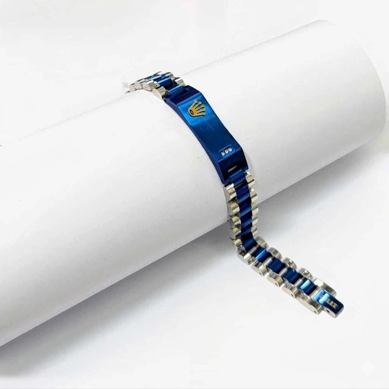 Stainless Steel Black and Silver Coloured Crown Jubilee Bracelet - silver