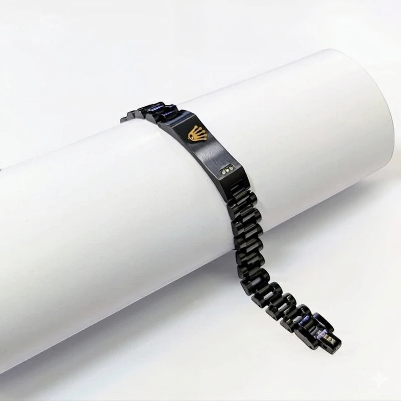 Stainless Steel Black and Silver Coloured Crown Jubilee Bracelet - silver