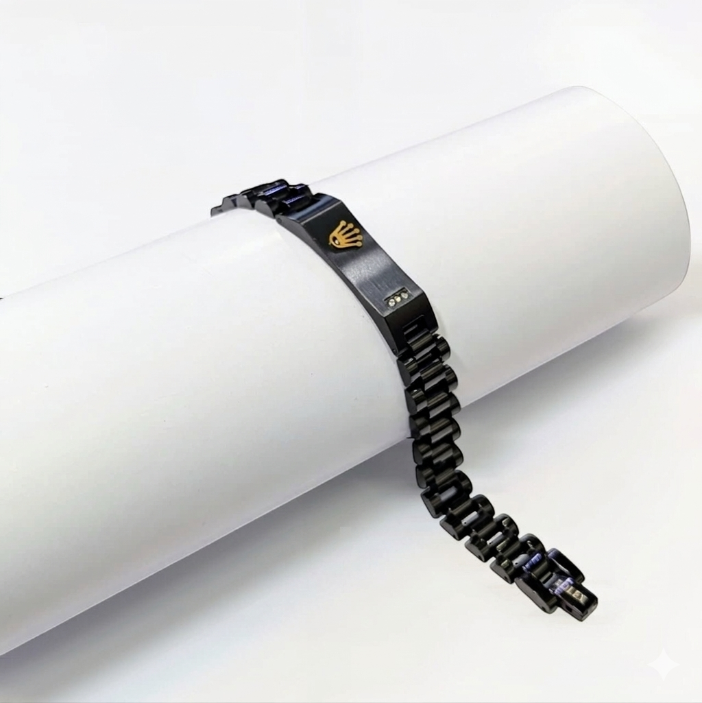 Stainless Steel Black and Silver Coloured Crown Jubilee Bracelet - silver