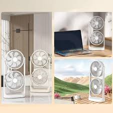 SB-052 Double-Head Desktop Fan – High Wind, Portable Double-Layer Air Circulation Fan